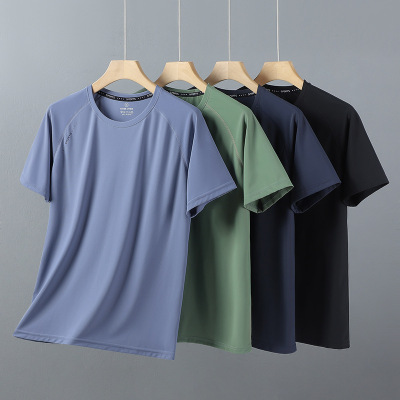 夏季新款冰丝T恤男大码速干圆领短袖透气短袖运动男士T恤休闲男装