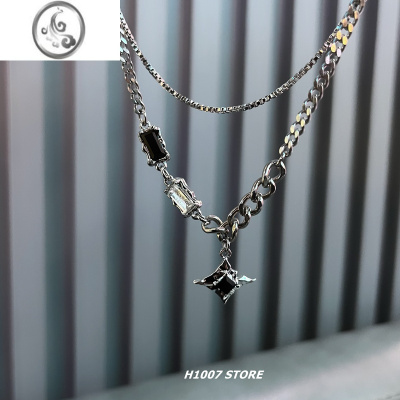 JiMi芒星双层项链男款潮毛衣链轻奢小众设计感嘻哈风情侣男生女锁骨链