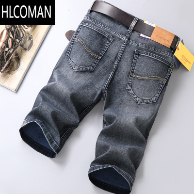 HLCOMAN夏季薄款牛仔短裤男士弹力冰丝宽松5五分中裤7七分烟灰裤子男马裤
