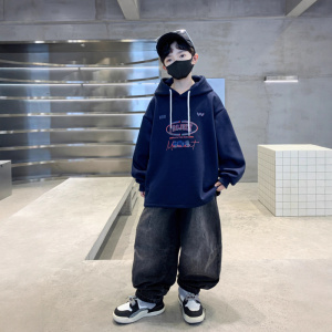 男童加绒卫衣秋冬款新款冬装韩版洋气儿童一体绒中大童上衣潮