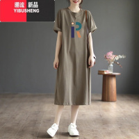 YIBUSHENG欧货短袖长裙宽松休闲过膝t恤裙简约中长款连衣裙女显瘦季