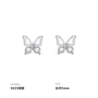 925纯银睡觉不用摘小巧蝴蝶耳钉女耳环耳饰小众设计ins简约送女朋友老婆情人节七夕生日礼物