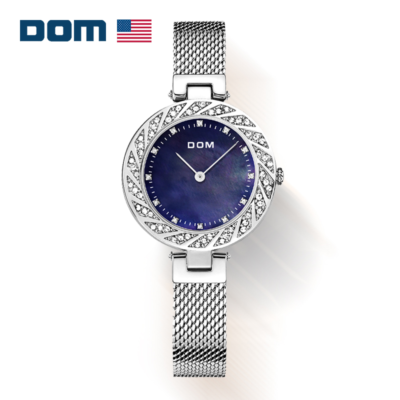 美国dom/多姆品牌手表女镶钻石英表工艺小蓝表ins风简约时尚潮流石英