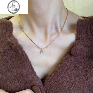 JiMi吸睛指数飙升~可水洗一颗小和田玉锁骨链清爽夏日项链圆珠链别致 时髦吸睛小圆绿豆豆