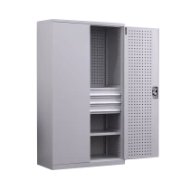 正斌重型工具柜车间用加厚物件工具储物柜工厂铁皮柜汽修厂零件收纳柜白色三层三抽带挂板