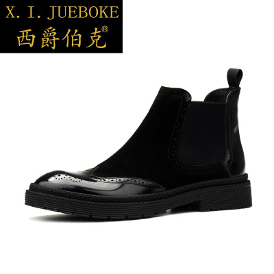 X.I.JUEBOKE意大利品牌秋冬英伦切尔西加绒靴男靴子马丁靴磨砂皮高帮皮鞋潮鞋棉靴短靴男