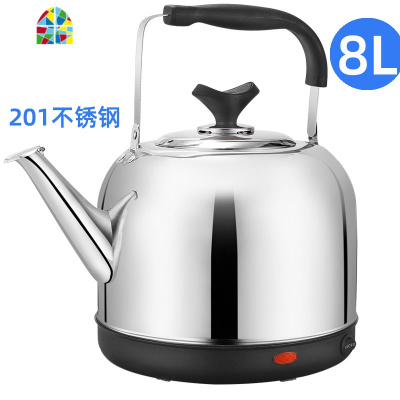 封后304不锈钢电热水壶全自动烧水壶大容量家用插电开水壶4L5L6L7L8升 FE 7L电热水壶(304不锈钢)黑 5L