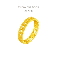 周大福 ING系列小金花足金黄金戒指女(工费:420计价) F230899七夕礼物