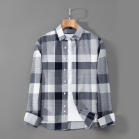 春秋新款格子全棉长袖衬衫男士修身工装衬衣休闲潮流寸衫