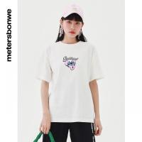 [1件5折价:49.5]美特斯邦威史迪奇联名短袖T恤女夏季新款印花宽松上衣女