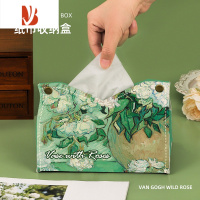 三维工匠车载轻奢风纸巾盒抽纸盒家用桌面纸抽收纳盒餐高级感纸巾盒油画￥ 油画白玫瑰-抽纸盒-优质版★