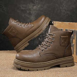 新款马丁靴男士高帮英伦皮面复古工装靴子秋冬季男鞋MenBoot