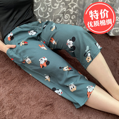 SUNTEK春夏季女士棉绸裤七分家居裤中裤人造棉睡裤休闲男女情侣阔腿裤睡裤/家居裤
