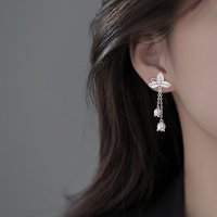 s925银针铃兰花流苏耳环女小众高级感森系三叶花朵耳钉森系耳饰送女朋友老婆情人节七夕生日礼物