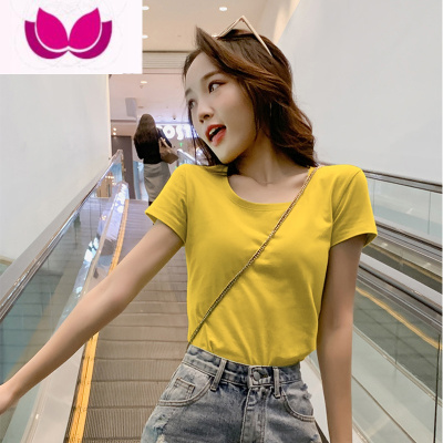 七斓短袖t恤女2023年新款修身纯色打底衫气质夏装白色上衣短袖t恤女潮