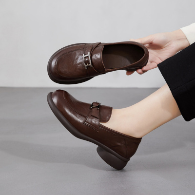 真皮皮带扣饰乐福鞋女2026春季新款复古时尚休闲百搭软底舒适单鞋