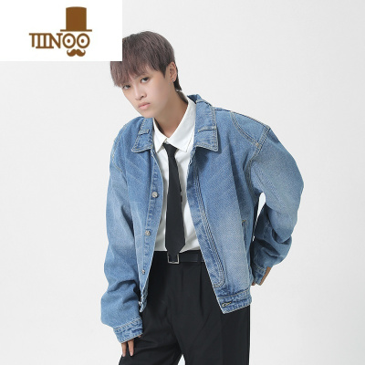 YANXU美式短款牛仔外套男款高街设计感痞帅上衣宽松潮牌工装夹克
