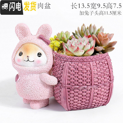 三维工匠大号口径多肉花盆创意个性简约现代卡通可爱精致小动物兔松鼠摆件 粉兔宝贝多肉盆 中等花盆容器