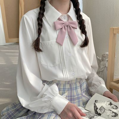 秋季甜美雪纺制服学院风口袋新款风琴褶直筒JK衬衫长袖女衫伊格