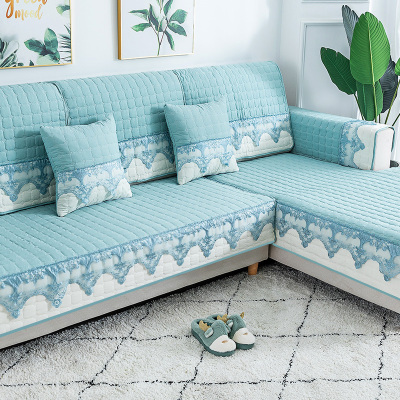 家柏饰(CORATED)四季通用防滑沙发垫坐垫子布艺全包萬能沙发套罩沙发盖布沙发巾 清婉青 90*70cm