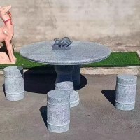 质凡石头桌子户外大理石椅组合直径1米圆桌+4凳子