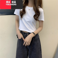 YIBUSHENG火短款上衣设计感小众高腰正肩短袖t恤女2024季新款