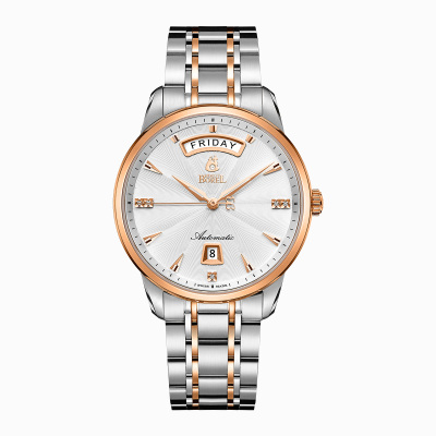 瑞士依波路ERNESTBOREL祖尔斯系列周年纪念限量款天然钻石自动机械男士手表钢带周历日历送礼防水专柜同款银色