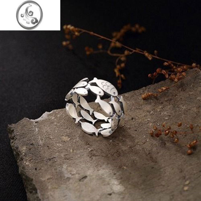 JiMi唐太太萌小鱼可爱游鱼S925银银手工戒指开口可调节指环生日礼物