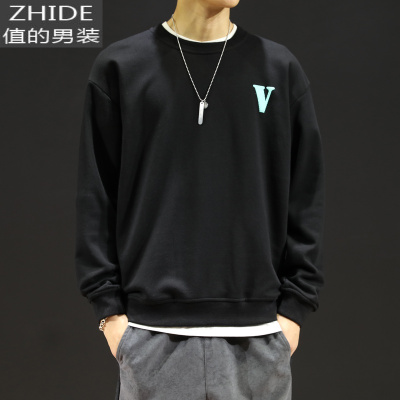 SUNTEK棉潮流时尚印花宽松春秋圆领男士卫衣黑色百搭春装帅气上衣长袖卫衣