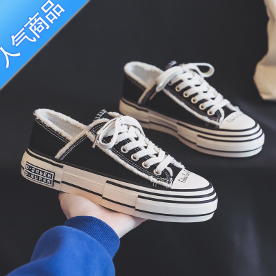 SUNTEK夏季超火白色厚底帆布鞋女2023新款夏款百搭板鞋小白鞋布鞋配裙子