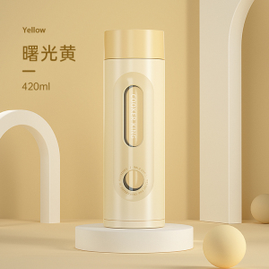 炊大皇便携大容量运动水杯塑料杯办公家用简约泡茶双层隔热防烫玻璃水杯GCS42A7