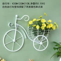 田园创意墙上铁艺自行车花篮壁挂壁饰餐厅墙面装饰品客厅墙壁挂饰 三维工匠 白色车花艺5