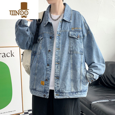 YANXU牛仔外套男士秋季潮牌美式复古工装翻领夹克男生痞帅休闲上衣