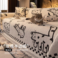 冬季加厚高级感沙发盖布巾卡通毛绒坐垫套罩全盖防滑沙发毯子