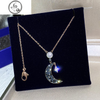925纯银神秘蓝色月亮项链女小众设计感毛衣链吊坠网红ins潮锁骨链 JiMi