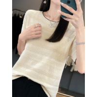 冰丝小别致小衫T恤女短袖夏季韩版时尚镂空针织衫显瘦上衣女