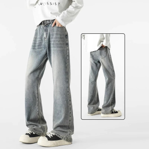 啄木鸟烟灰色微喇牛仔裤男款夏季薄款vibe美式高街休闲裤子K