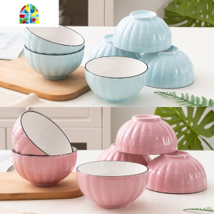 陶瓷碗套装日式釉下彩家用米饭碗吃饭碗10只装纯色简约个性汤碗 FENGHOU 7.5英寸中国蓝碗1中国红碗1共2个装