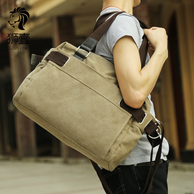 狮壹（Lionone）韩版潮流单肩包男士斜挎包帆布手提包男休闲复古包学生背包旅行包轻奢正品-