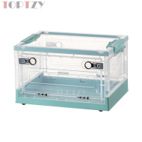 toptzy TZ5071710 户外便携透明折叠箱家用衣物防尘储物柜 透明配绿色 390*290*240