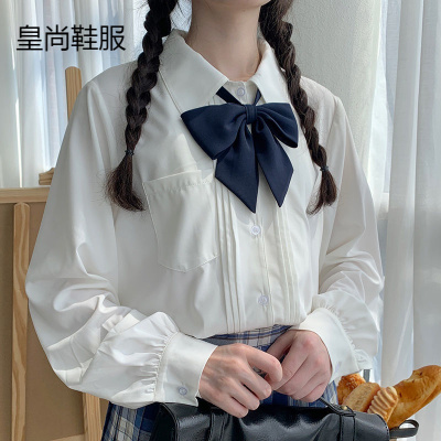 秋季甜美雪纺制服学院风口袋新款风琴褶直筒JK衬衫长袖女