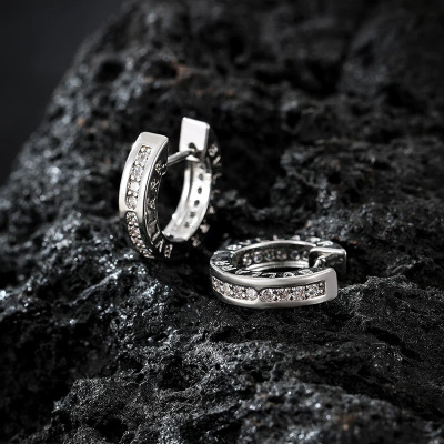 S925纯银个性时尚男女耳环独特嘻哈耳扣耳圈美式字母耳饰礼物批发送女朋友老婆情人节七夕生日礼物