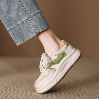 头层牛皮板鞋女2026春季新款复古潮流厚底小白鞋百搭休闲运动鞋_123