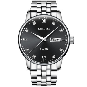 新奇特手表男款钢带商务天王星男士时尚休闲学生圆形星期加日历石英表中学生男表防水X-39-2