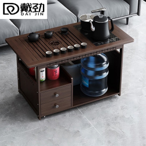 戴劲 移动茶台家用竹木小茶桌烧水壶一体简约现代功夫茶几 防烫+黑陶茶具