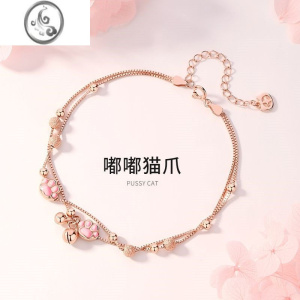 JiMi猫爪s925银脚链女ins2021年新款潮铃铛脚镯女士高级感网红脚饰 嘟嘟猫爪脚链