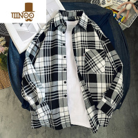 YANXU2023新款衬衫男大童帅气长袖格子衬衣高中学生潮流港风外套