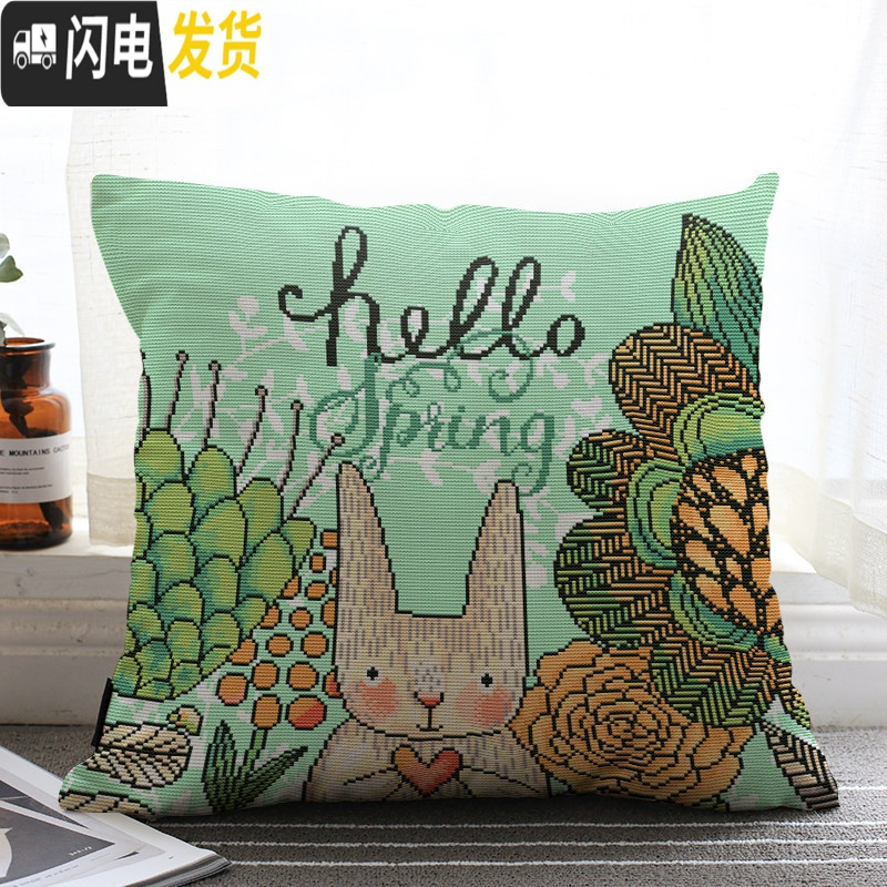 三维工匠十字绣抱枕2019新款客厅简约卡通满绣一对小件靠枕头套自己绣手工 45x45cm/单个抱枕/不含枕芯