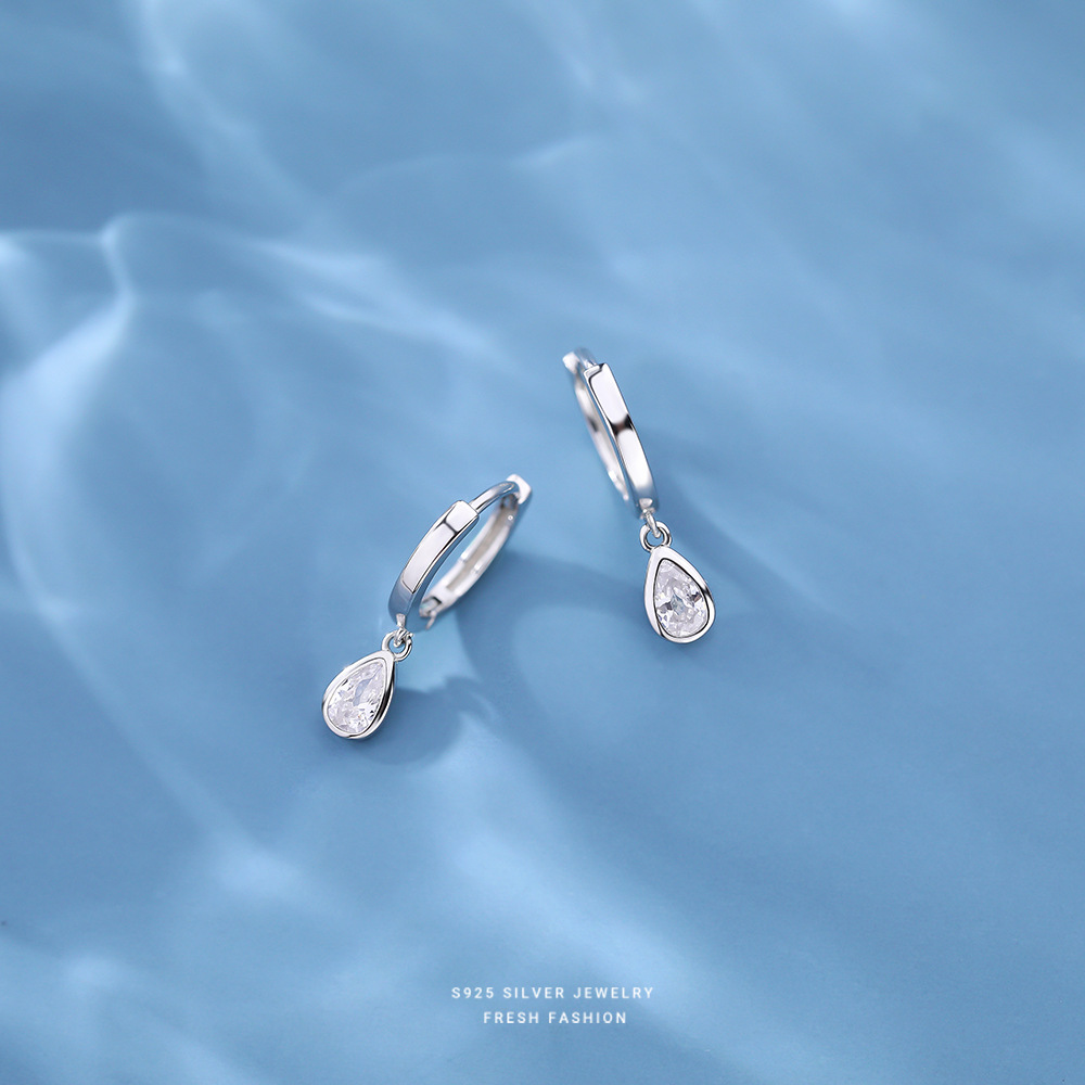 s925纯银水滴锆石耳环女轻奢小众设计张子枫同款气质耳扣耳饰批发送女朋友老婆情人节七夕生日礼物