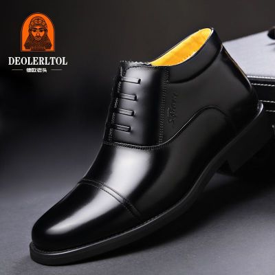 德欧老头2020冬季皮鞋男商务休闲鞋高帮棉鞋加厚羊毛加绒商务鞋男加大码45/46/47码男鞋黑色套脚-侧拉链41码